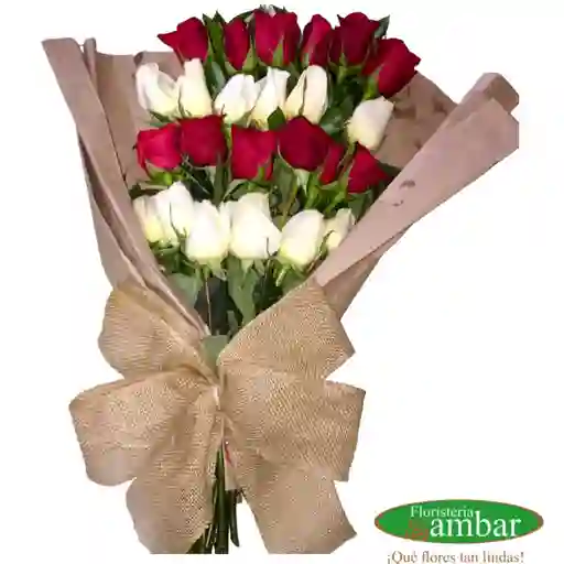 Bouquet De Rosas Combinadas Con Moño De Yute