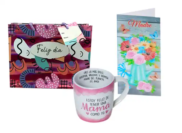 Kit De Taza, Tarjeta Y Bolsa De Regalo Para Mamá