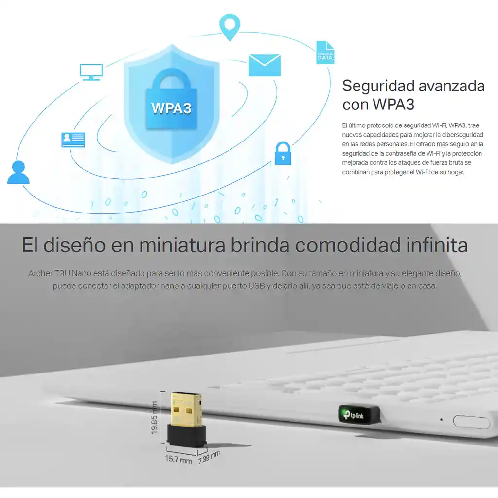  Adaptador Usb Wifi Dual Band Ac1300 Tp-Link Archer T3U Nano 