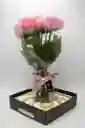 Regalo De Flores, 12 Rosas En Jarrón Y Caja