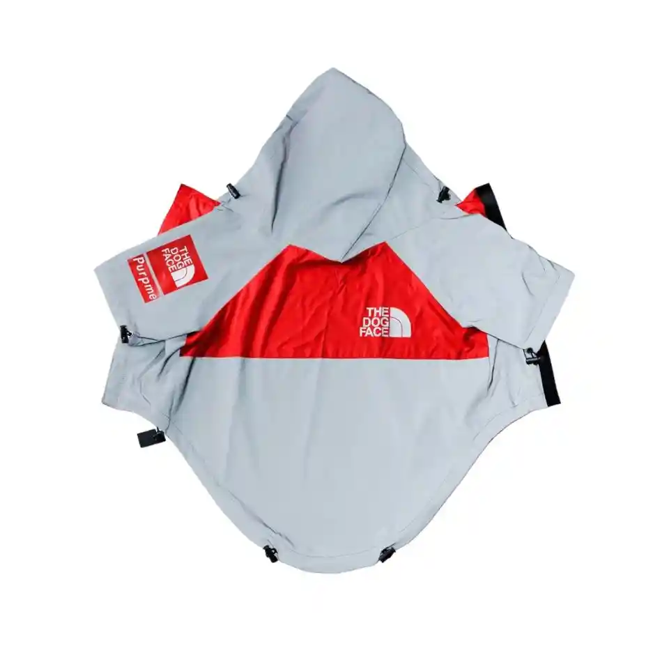 Impermeable Para Perro Chubasquero Gris Con Rojo Reflectivo