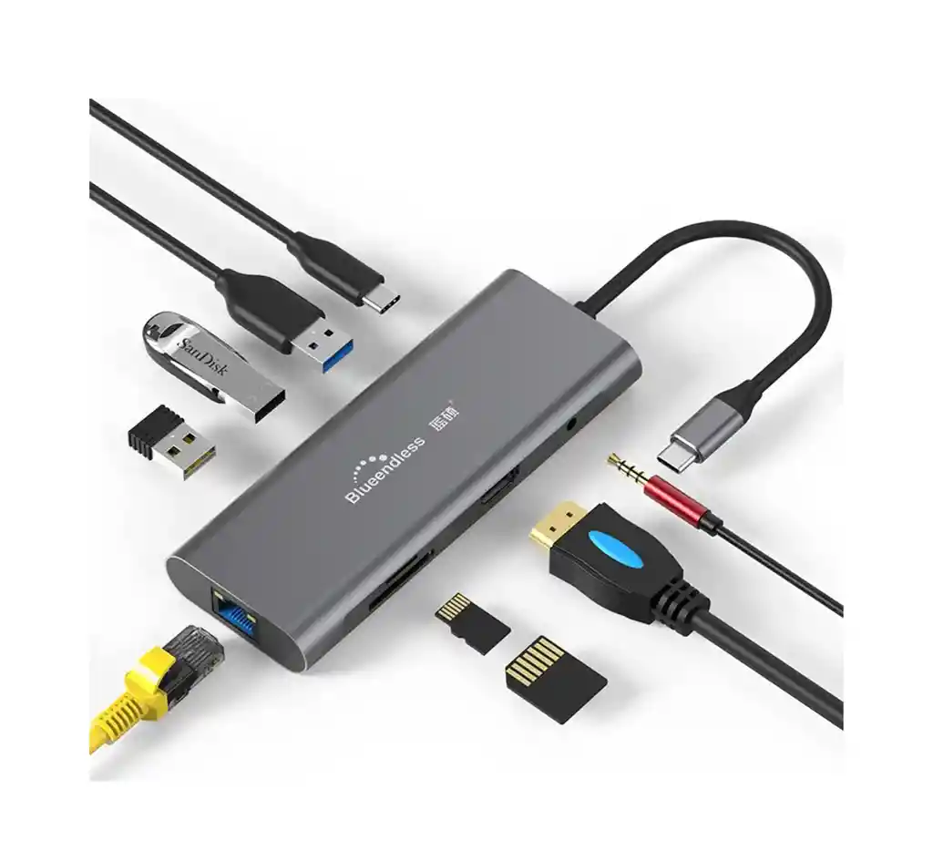 Hub Usb C Adaptador Multipuerto Hdmi Rj45 Pd 8 En 1 Mac Win