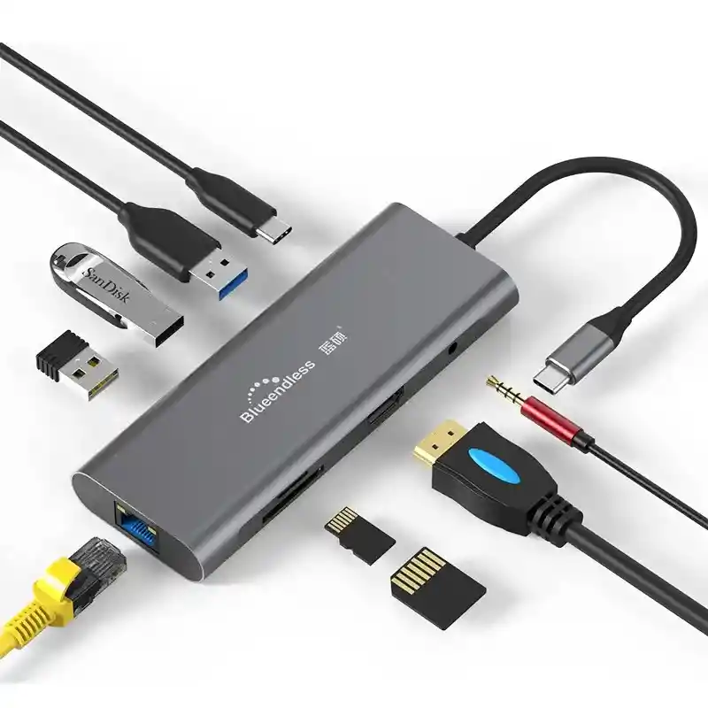 Hub Usb C Adaptador Multipuerto Hdmi Rj45 Pd 8 En 1 Mac Win