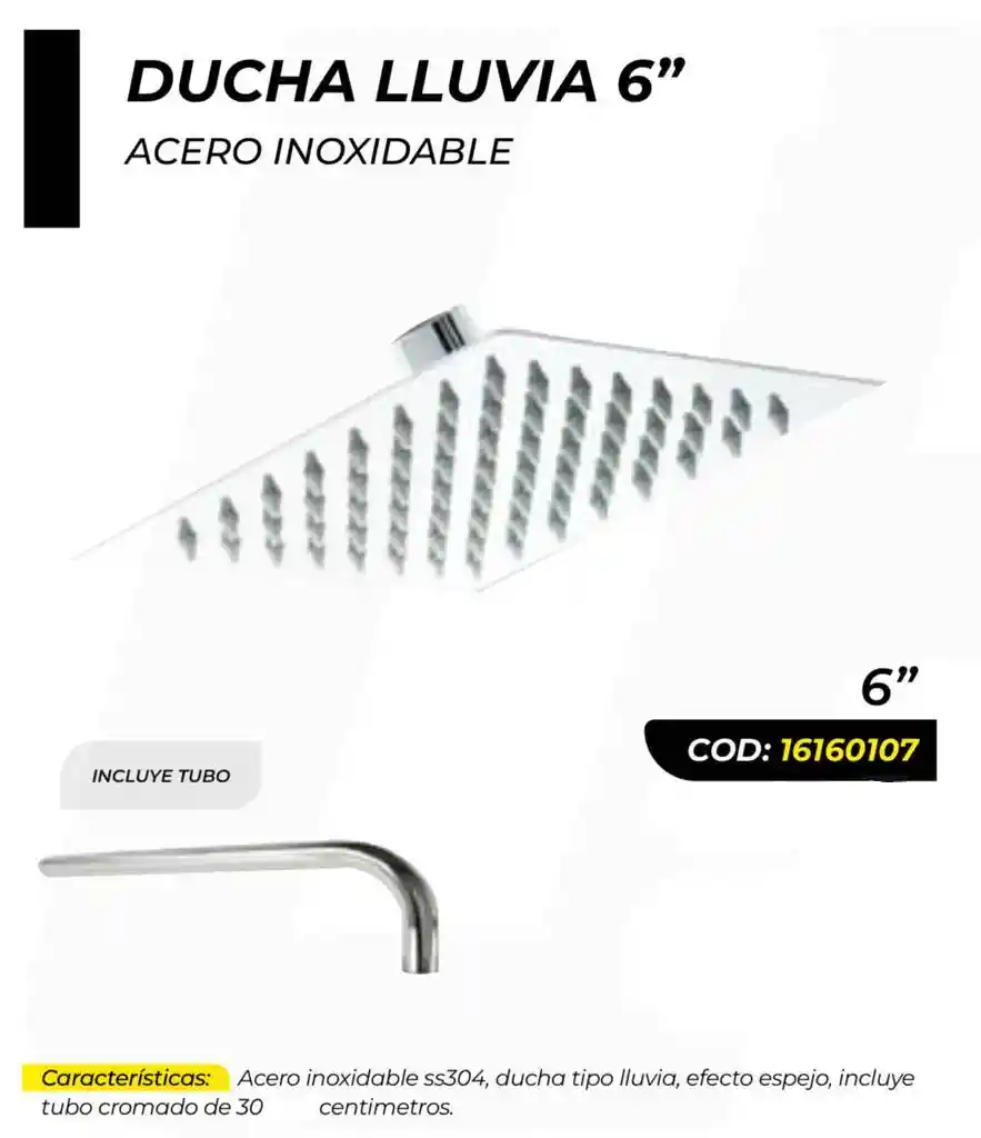 Ducha Lluvia 6" Acero Inoxidable