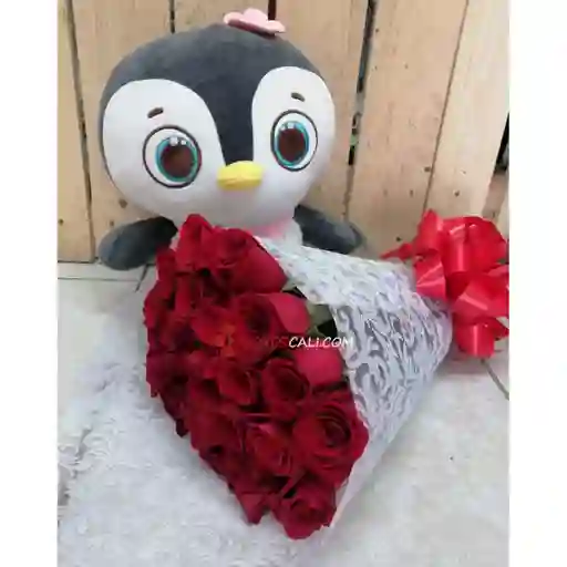 Bouquet De 24 Rosas Y Peluche
