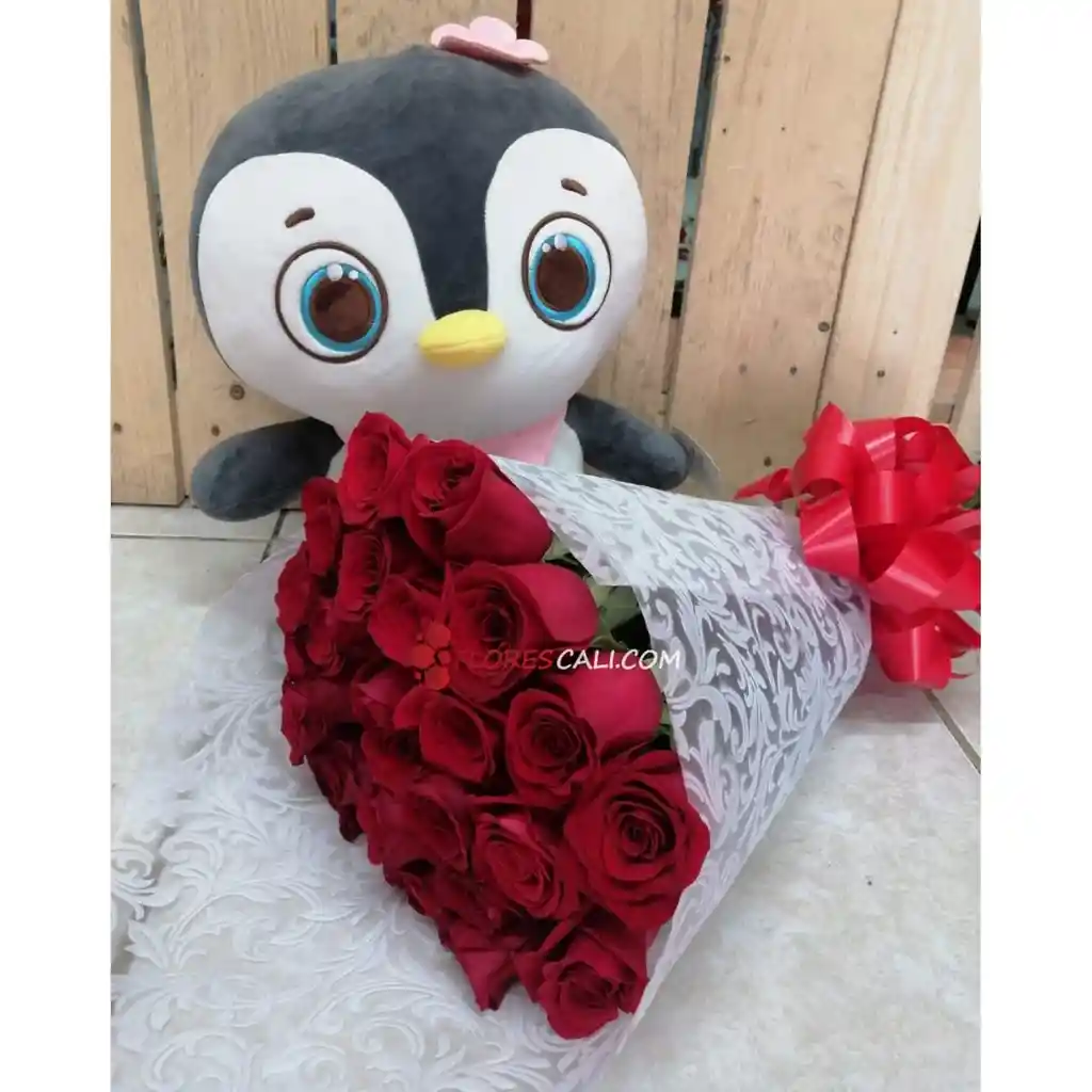 Bouquet De 24 Rosas Y Peluche