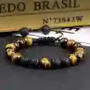 Pulsera Cuarzo Ojo De Tigre - Piedra Volcanica Tejida