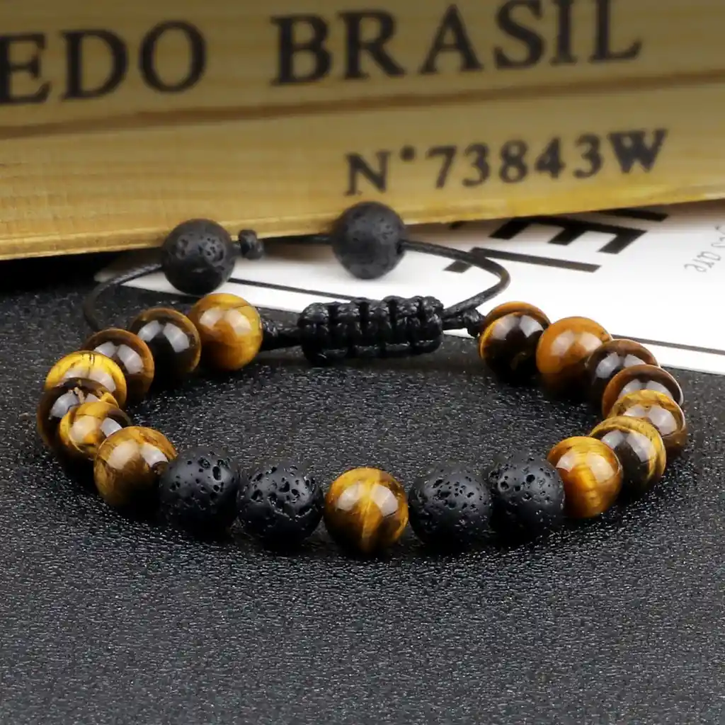 Pulsera Cuarzo Ojo De Tigre - Piedra Volcanica Tejida