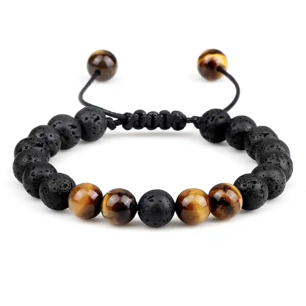 Pulsera Cuarzo Ojo De Tigre Piedra Volcanica Tejida Unisex