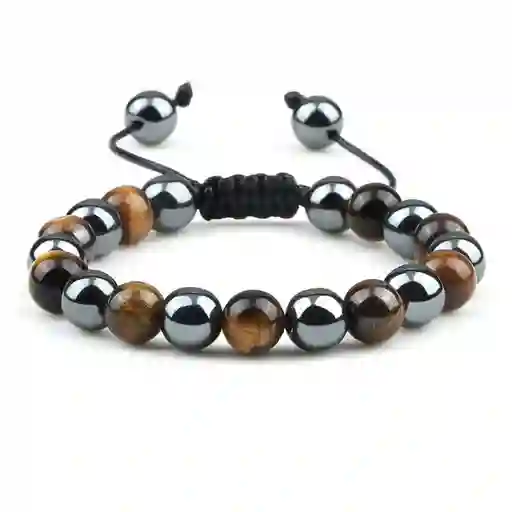 Pulsera Cuarzo Ojo De Tigre - Hematita Tejida Unisex