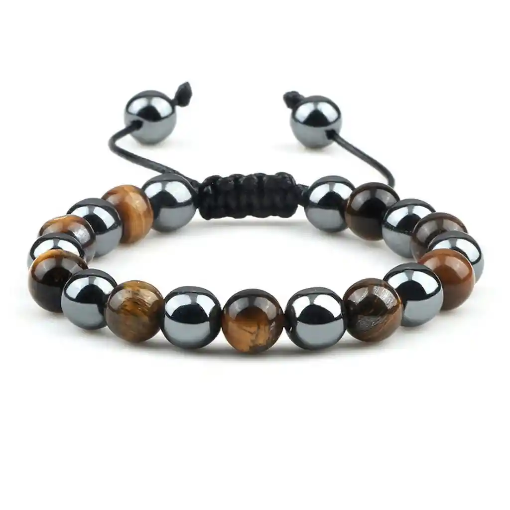 Pulsera Cuarzo Ojo De Tigre - Hematita Tejida Unisex