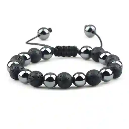 Pulsera Cuarzo Hematita Piedra Volcanica Tejida Unisex