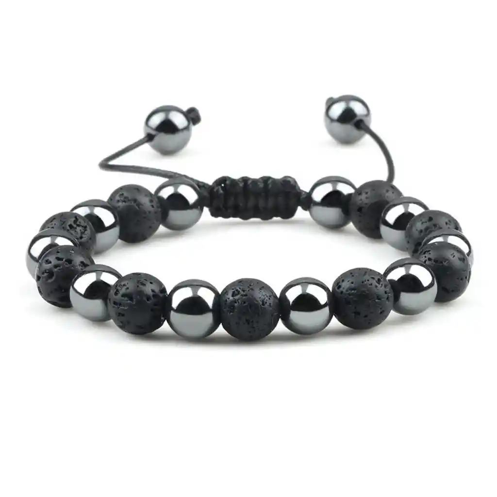 Pulsera Cuarzo Hematita Piedra Volcanica Tejida Unisex