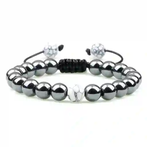 Pulsera Cuarzo Blanco - Hematita Tejida + Estuche Gamushop