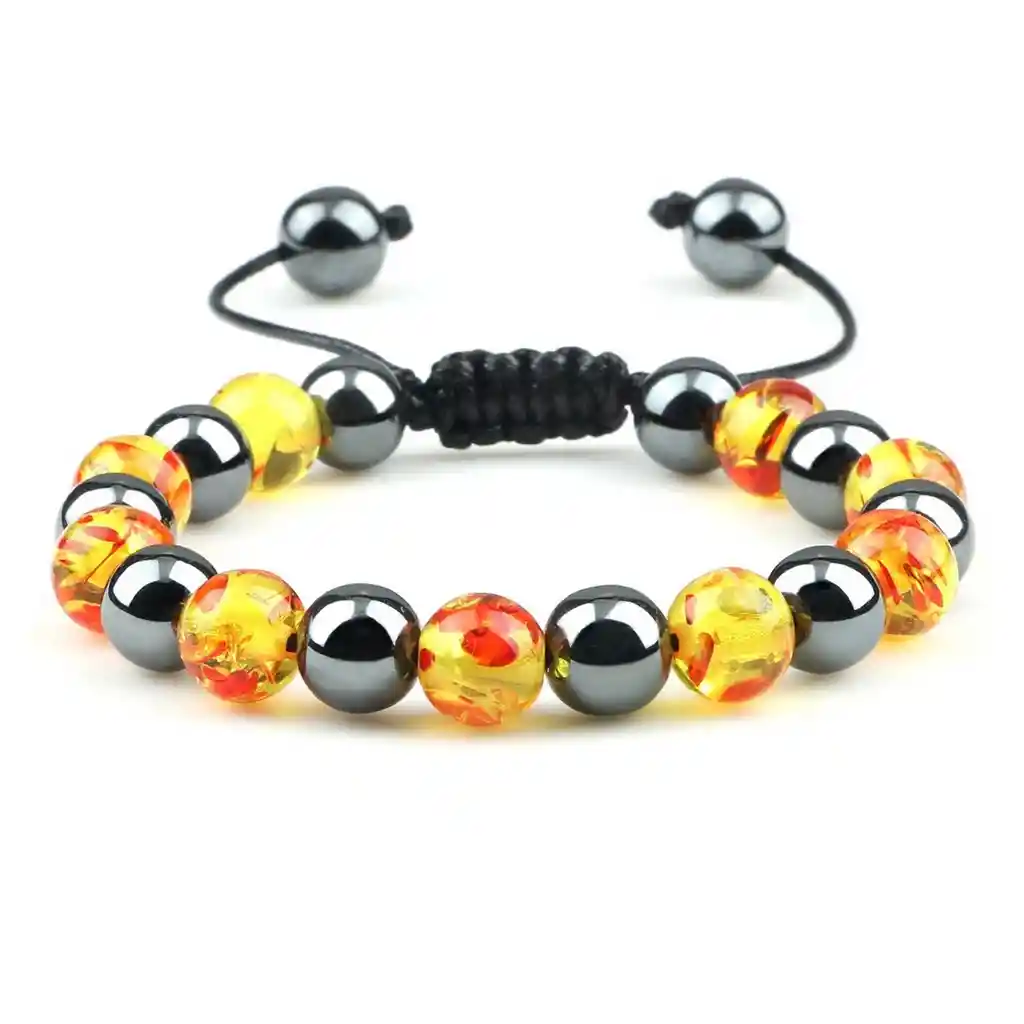 Pulsera Cuarzo Hematita - Bola Dragon Tejida + Estuche