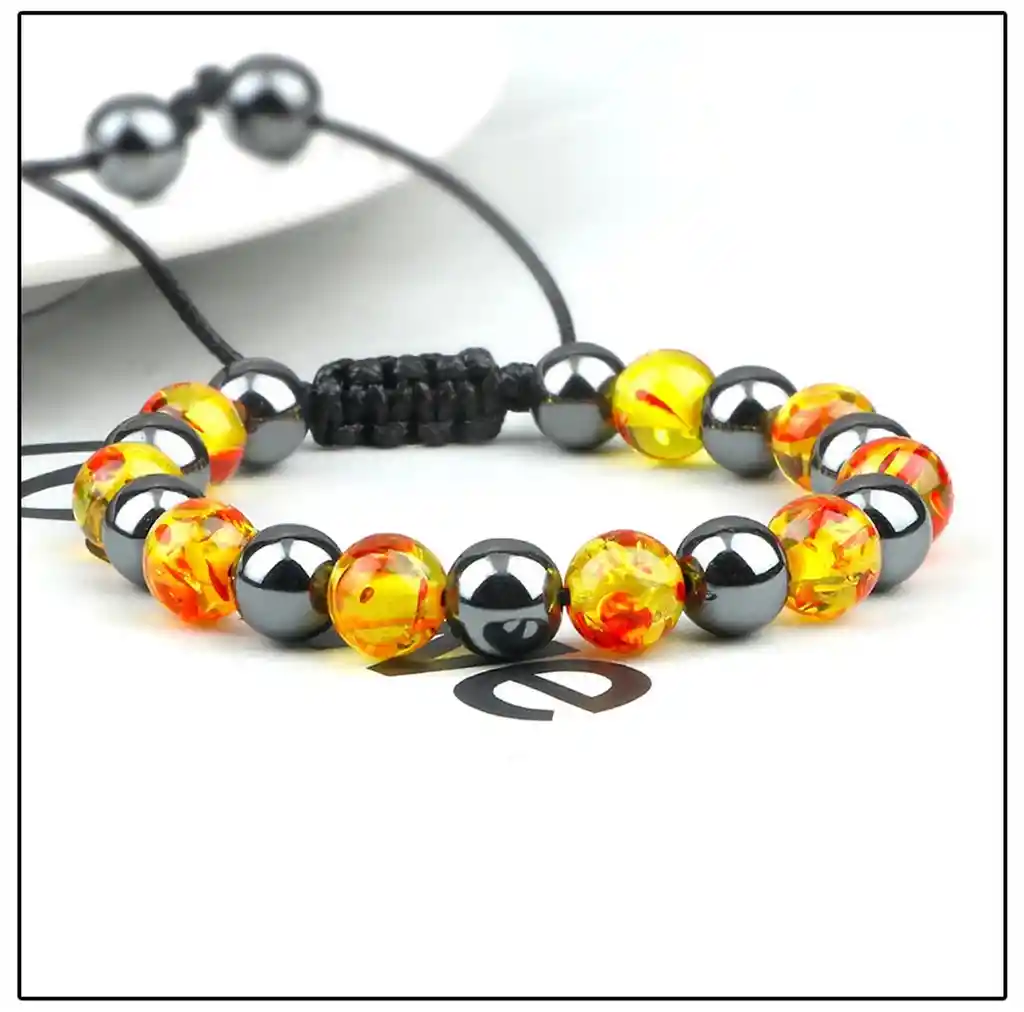 Pulsera Cuarzo Hematita - Bola Dragon Tejida + Estuche