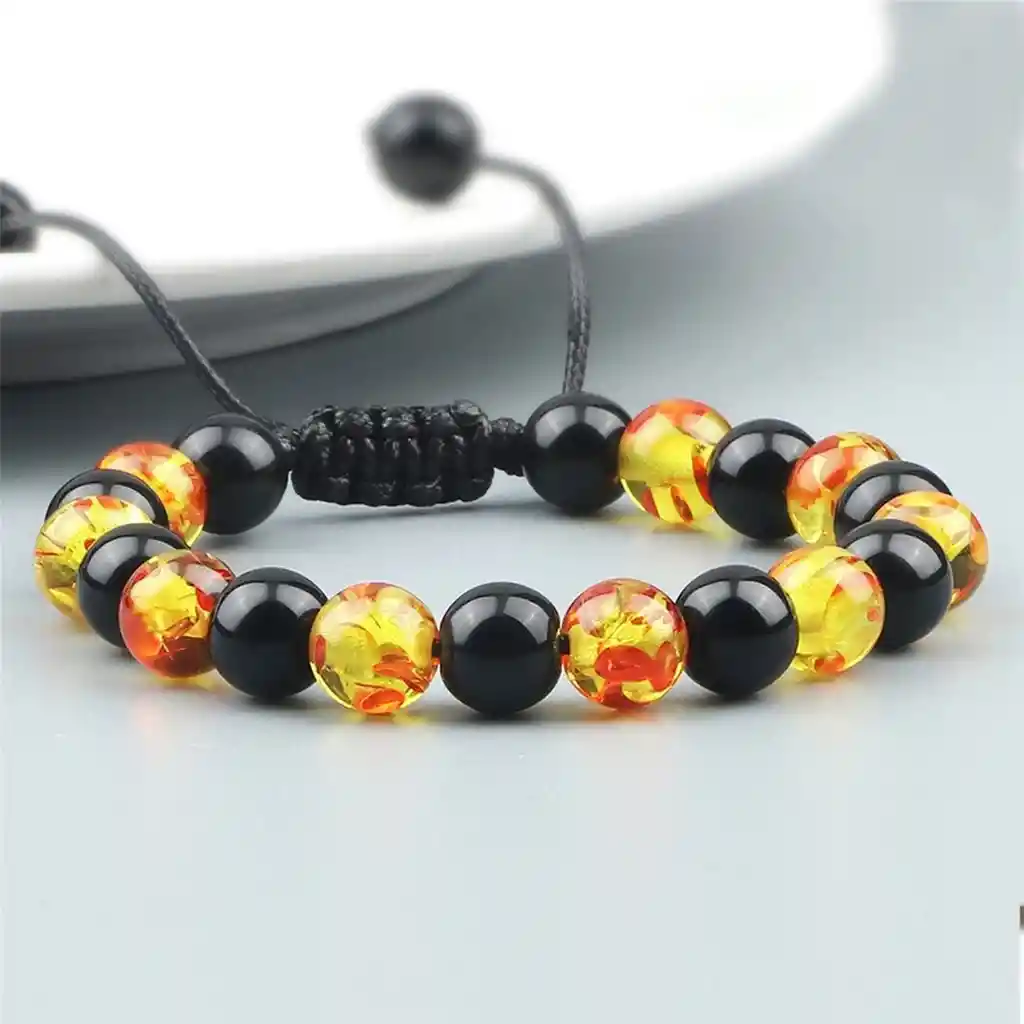 Pulsera Cuarzo Onix - Bola Dragon Tejida + Estuche Gamushop