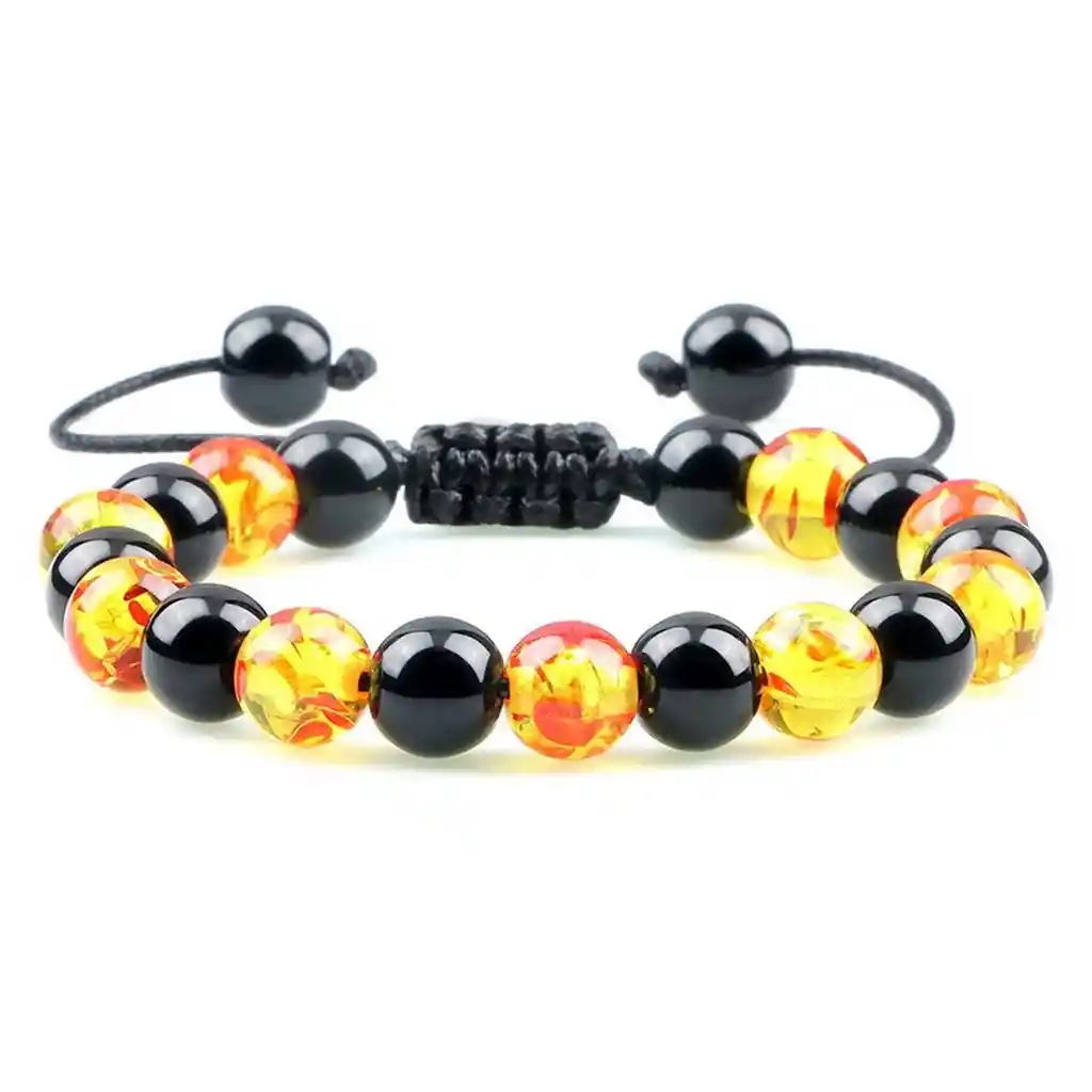 Pulsera Cuarzo Onix - Bola Dragon Tejida + Estuche Gamushop