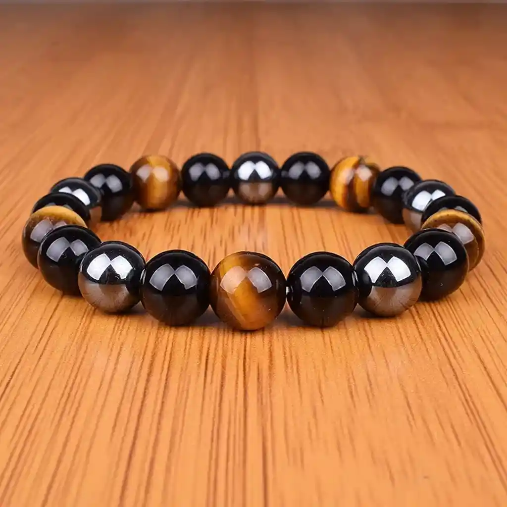 Pulsera Cuarzo Ojo De Tigre - Hematita - Onix + Estuche