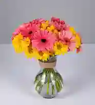 Arreglo Gerbera Rosa Y Margarita Amarilla