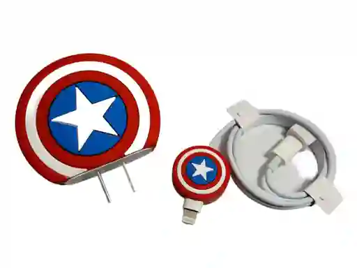 Set Protector Cargador Y Cable Iphone 20w Capitán América