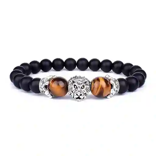 Pulsera Cuarzo Ojo De Tigre Leon Piedra Volcanica + Estuche