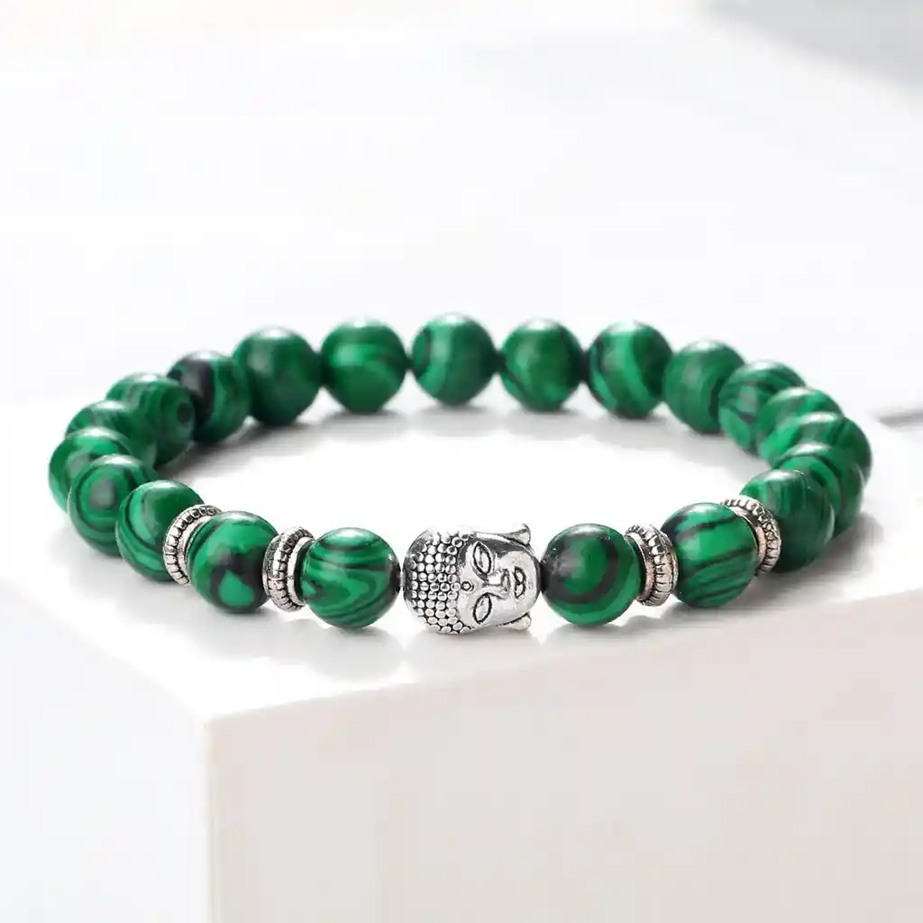 Pulsera Buda Sabiduria Cuarzo Malaquita + Estuche Gamushop