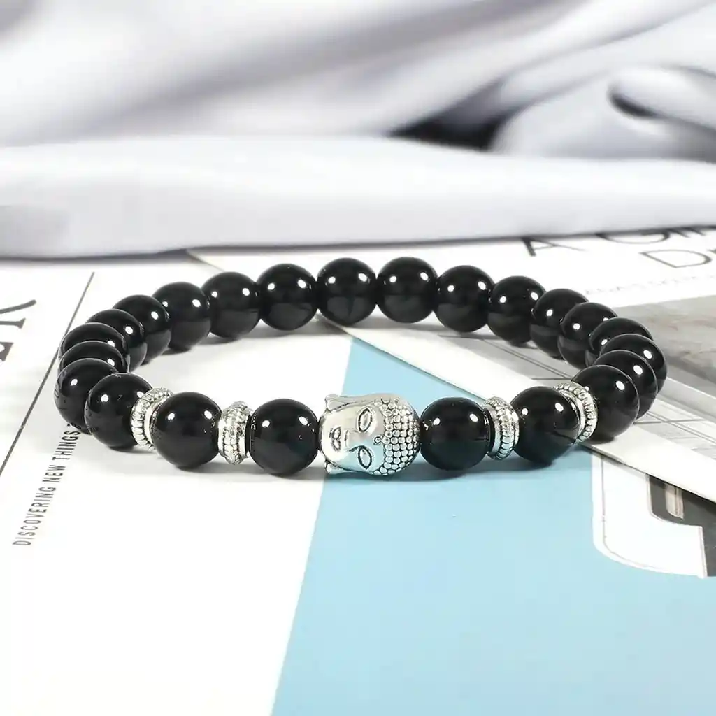 Pulsera Buda Sabiduria Cuarzo Onix + Estuche Gamushop