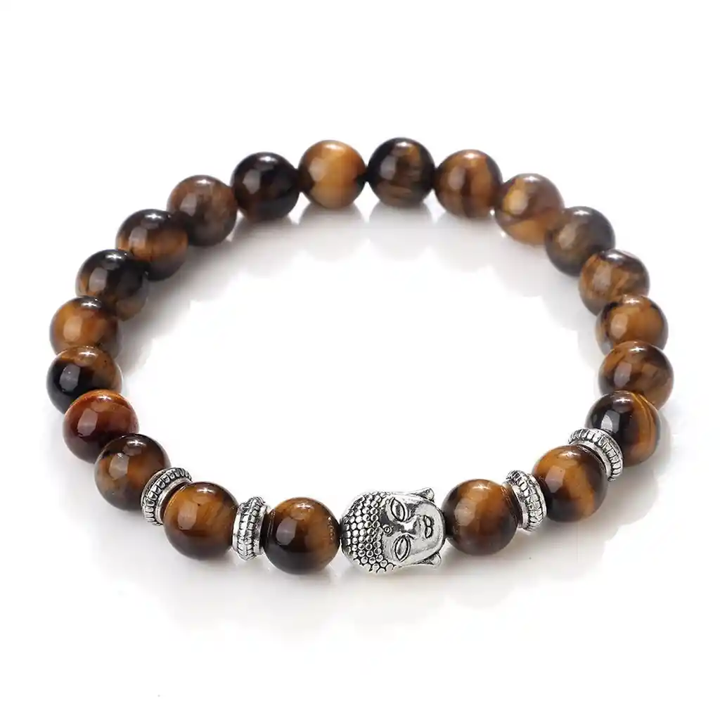 Pulsera Buda Sabiduria Cuarzo Ojo De Tigre + Estuche