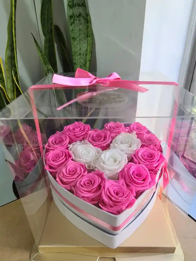 Regalo Caja Corazón Con Rosa Eterna (preservada) En Caja Acetato - Color De Rosa A Disponibilidad