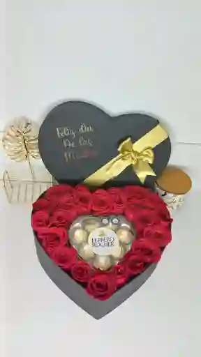 Caja Corazón Rosas Y Estuche Ferreros (programar)