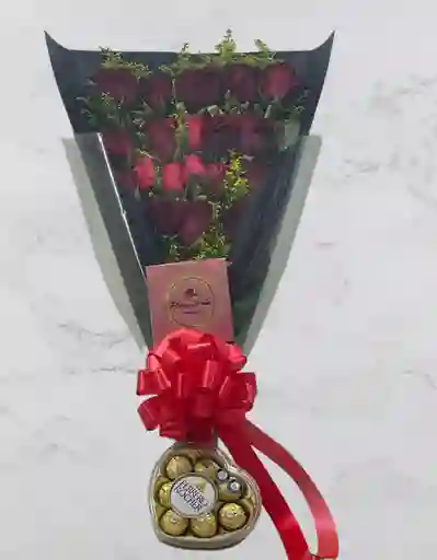 Bouquet De Rosas X 24 Unidades Con Chocolates Ferrero