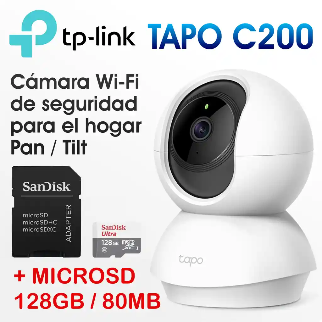  Camara Ip Wifi Robotica Tp-Link Tapo C200 + Micro Sd 128Gb 