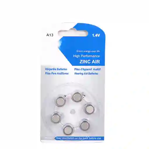 Bateria Para Audifonos Sordos A13 1.45 Voltios Zinc Air X6