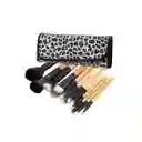 Set 12 Brochas Pinceles Maquillaje + Estuche Animal Print