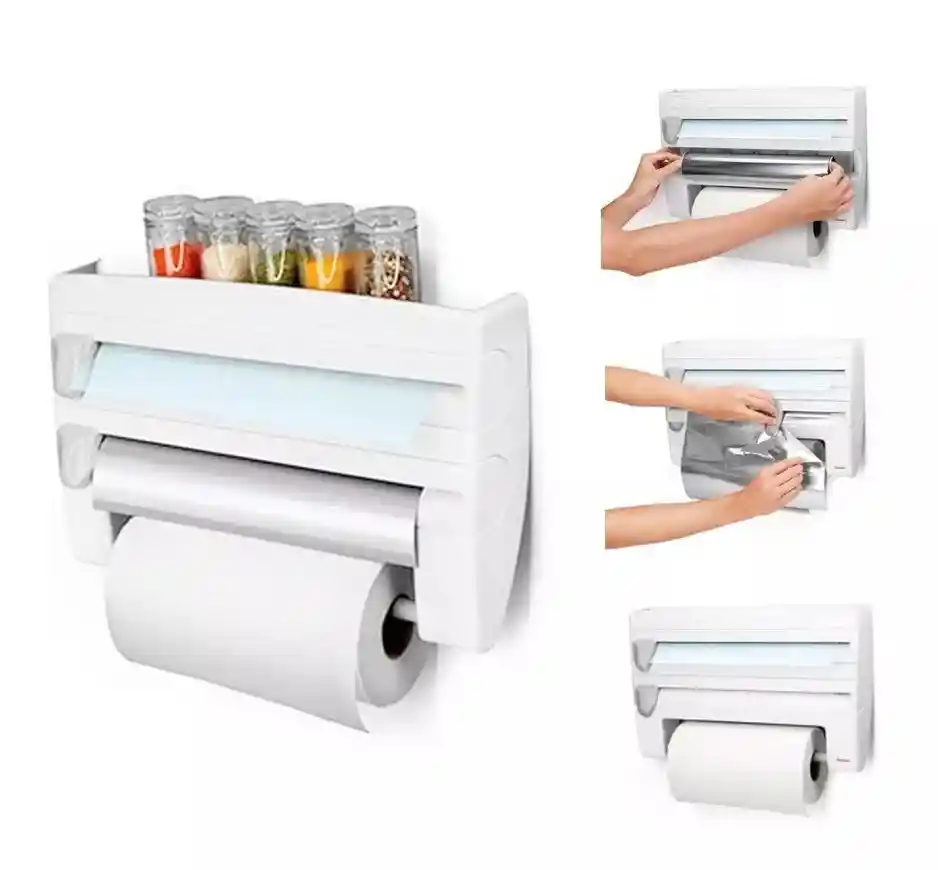 Dispensador Rollo Papel Cocina 4en1 Cortador Aluminio Papel