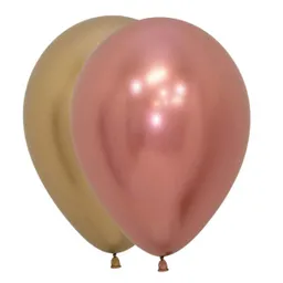 Paquete De Globos/ Bombas Cromados Dorado Y Oro Rosa X 12 Und