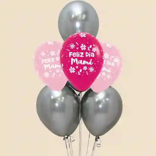 Bouquet Plateado Cromado (7 Globos Inflados Con Helio)