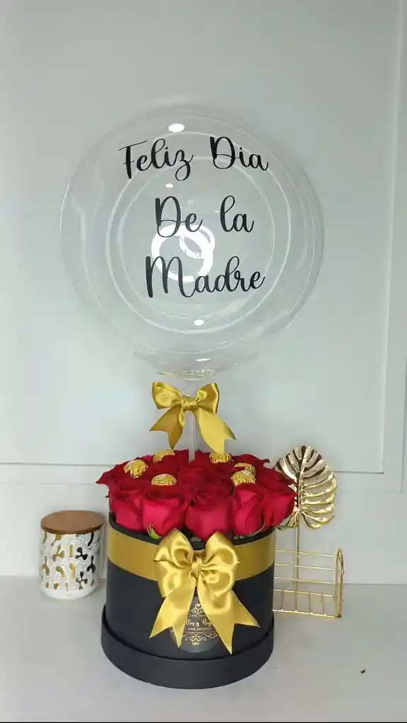 Caja Cilindro Con Rosas Y Ferreros