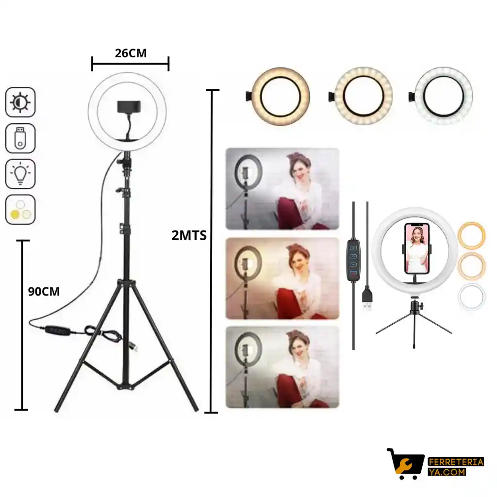 Tripode + Aro De Luz Led 3 Colores