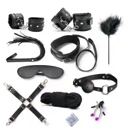 Kit Bondage Bdsm Sado 10 Piezas Color Negro