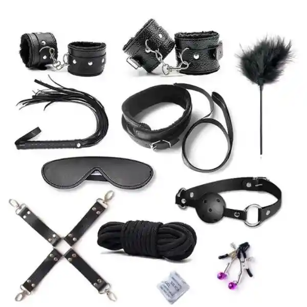 Kit Bondage Bdsm Sado 10 Piezas Color Negro