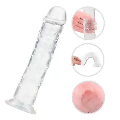 Dildo Con Chupa Lester, Color Transparente. 19cm