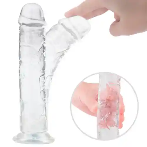 Dildo Con Chupa Lester, Color Transparente. 19cm