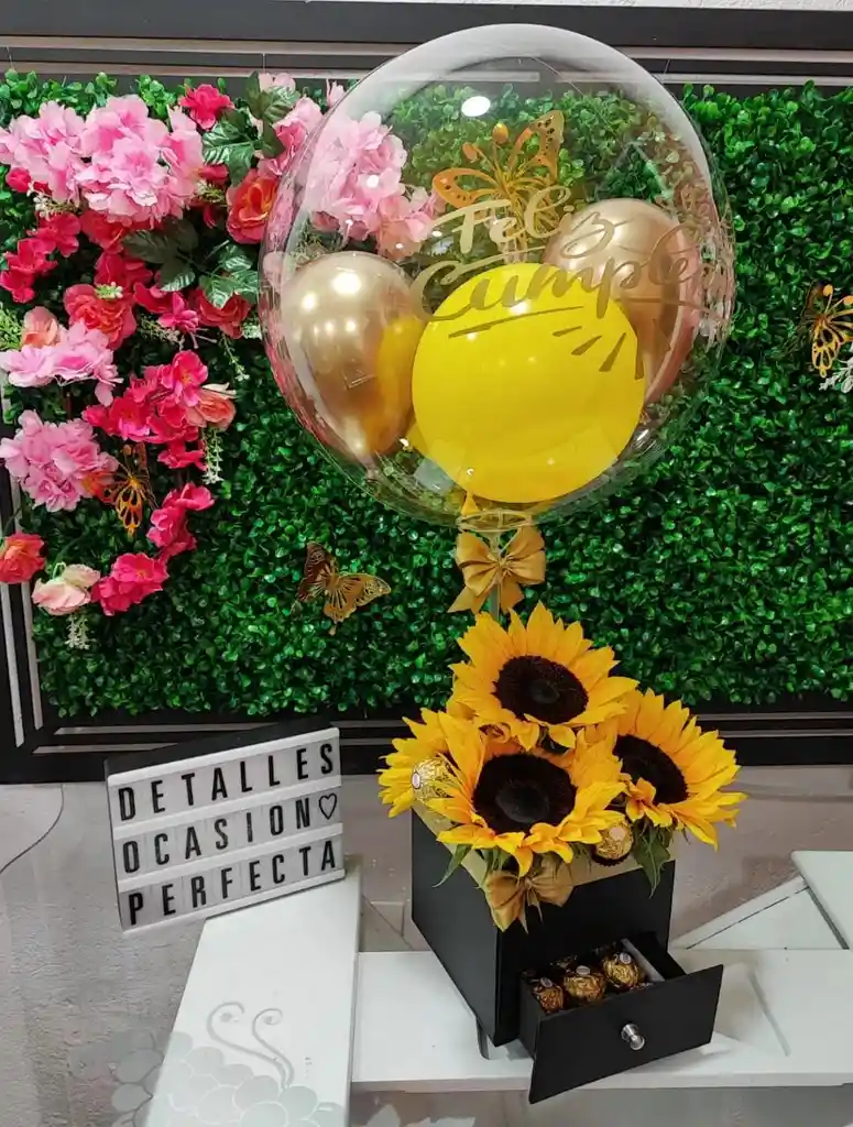 Caja De Girasoles Elegante Con Gaveta