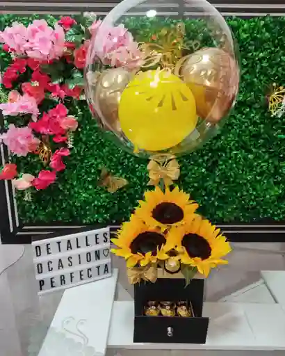 Caja De Girasoles Elegante Con Gaveta