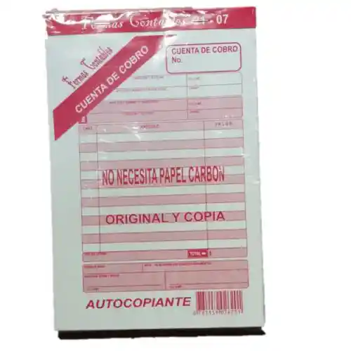 Cuenta De Cobro Autocopiante, Original Y Copia Media Carta