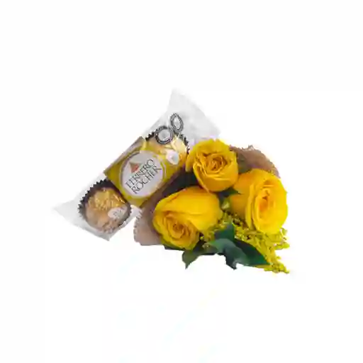 Arreglo Floral, 3 Rosas Amarillas Y Chocolates Ferrero X3