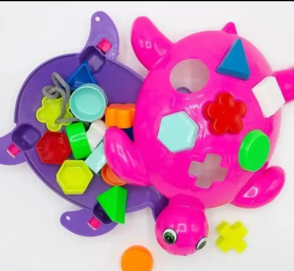 Tortuga Didáctica Para Encajar Fichas En Color Fucsia..
