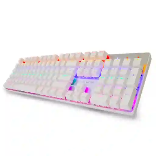Teclado Mecánico Gamer Gtune Mkf305 Blaco Plata Rainbow Rgb